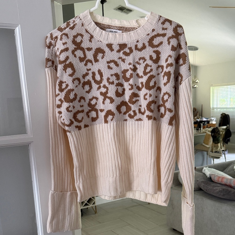 Nine West Cream and Brown Leopard Sweater